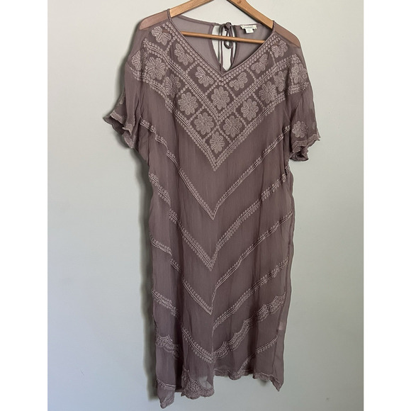 Sundance Dresses & Skirts - Sundance Sheer Small Boho Dress Embroidery Lavender Plum Cover-Up Beach Crinkled